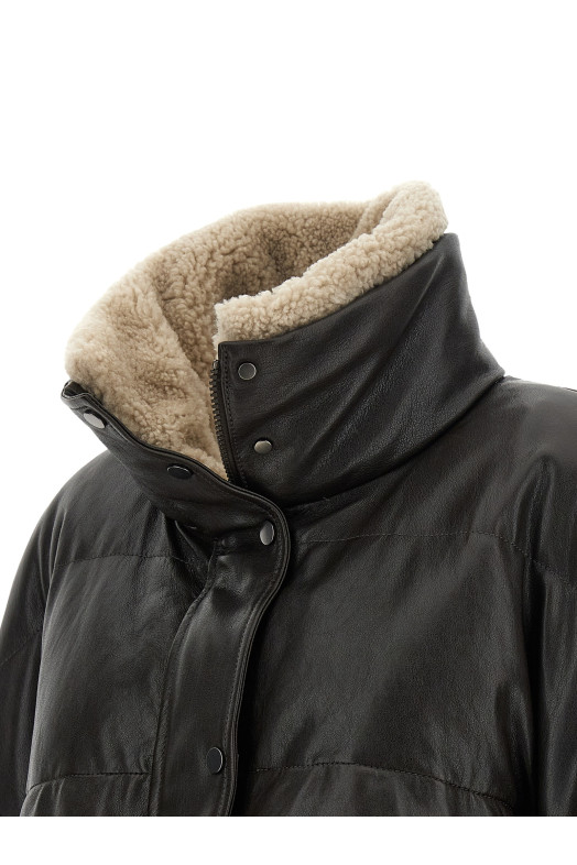 Padded leather jacket Brown