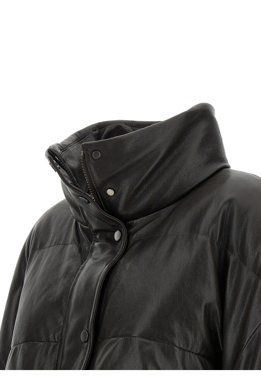 Padded leather jacket Brown
