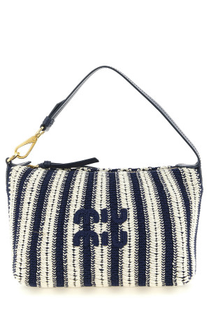 Crochet and leather pouch Blue