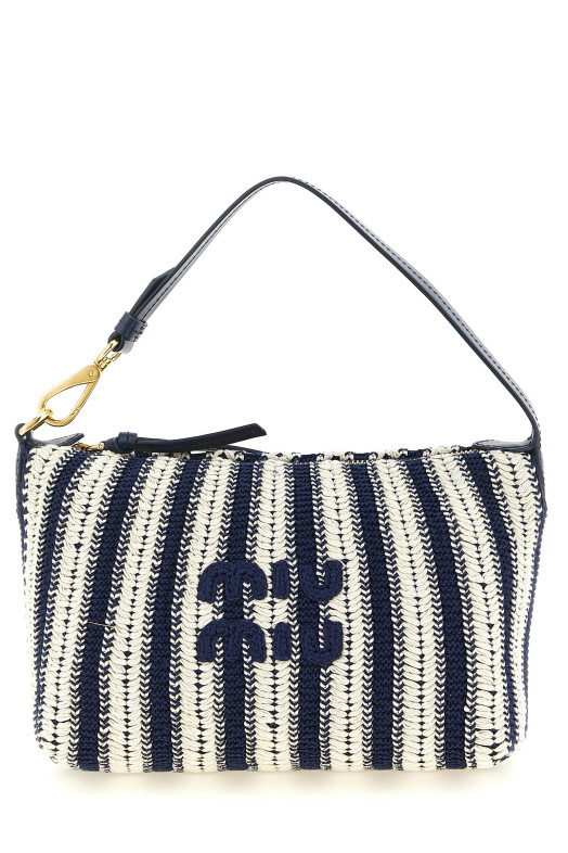 Crochet and leather pouch Blue
