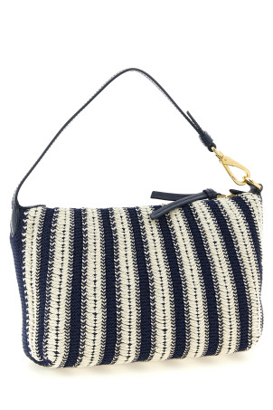 Crochet and leather pouch Blue