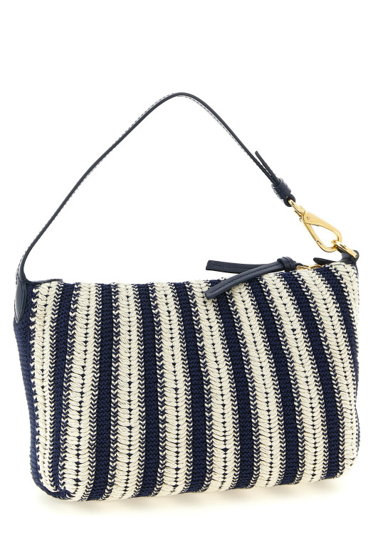 Crochet and leather pouch Blue