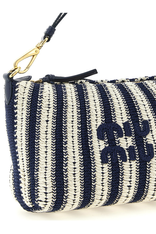 Crochet and leather pouch Blue