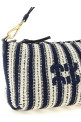 Crochet and leather pouch Blue