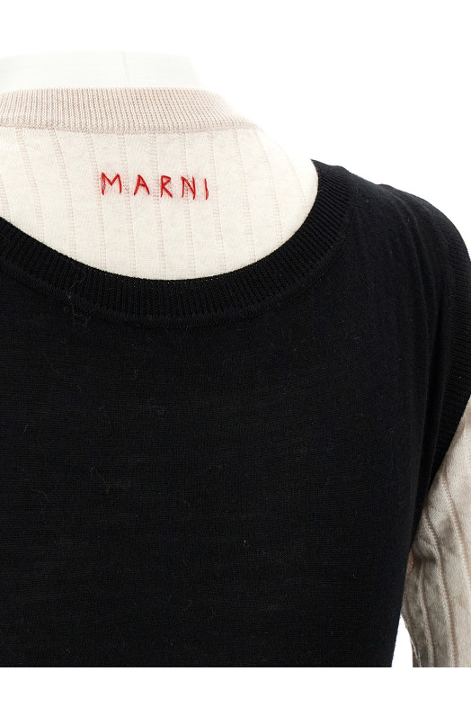 Многослойное платье черно-серого цвета MARNI ABMD0229Q0UFW531BIN99