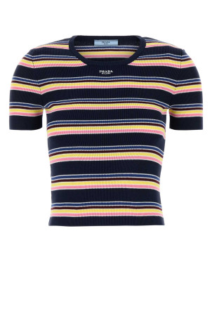 Embroidered cotton t-shirt Blue PRADA (P24N2SSOOO16V9)