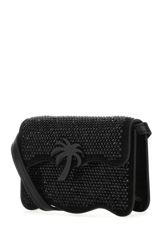 Embellished leather micro Palm Beach crossbody bag Black PALM ANGELS (PWNX001S23LEA003)