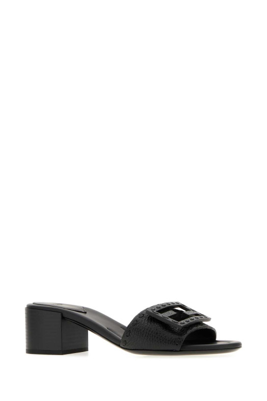 Black leather Baguette mules Black FENDI (8R8862AQY2)