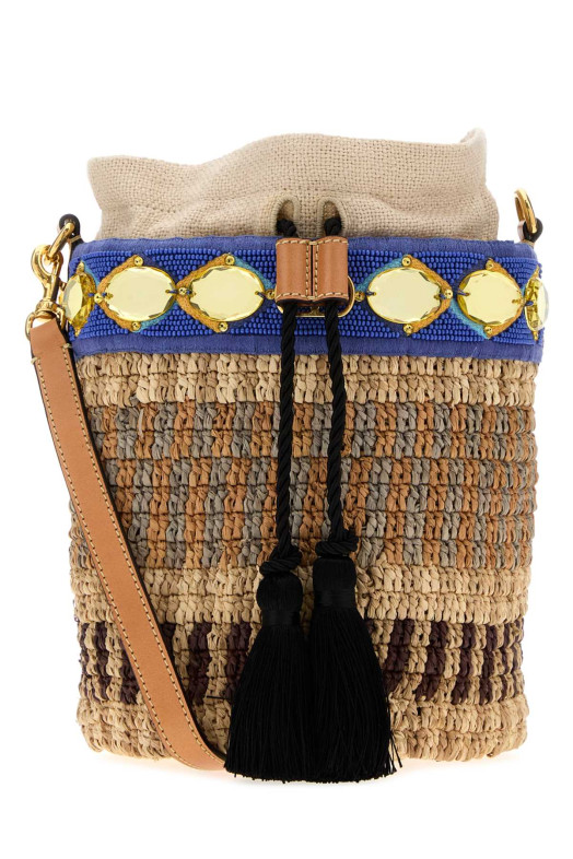 Embroidered raffia VLogo Signature bucket bag VALENTINO GARAVANI (8W2B0T10ZCD)