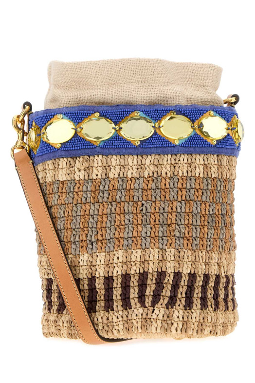 Embroidered raffia VLogo Signature bucket bag VALENTINO GARAVANI (8W2B0T10ZCD)