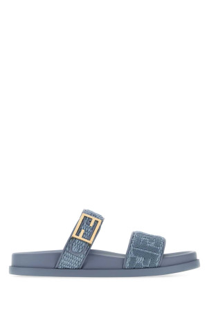 Cerulean blue raffia Fendi Feel slippers FENDI (8X8710AY2E)