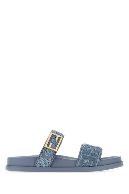 Cerulean blue raffia Fendi Feel slippers FENDI (8X8710AY2E)