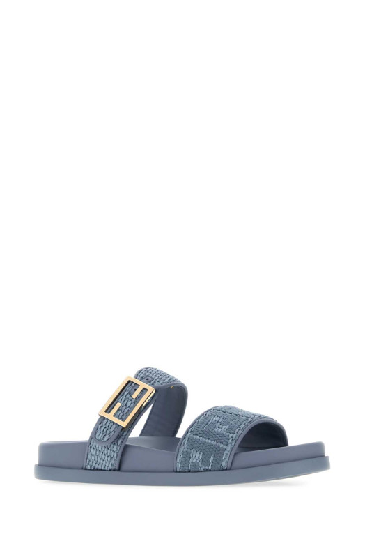Cerulean blue raffia Fendi Feel slippers FENDI (8X8710AY2E)