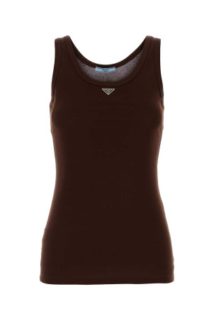 Chocolate cotton tank top PRADA (39576LSWMO14L0)