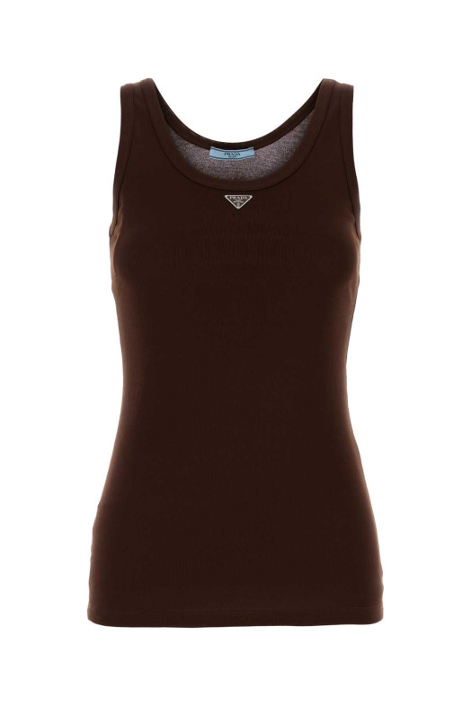 Шоколадно-бежева майка без рукавів PRADA (39576LSWMO14L0)