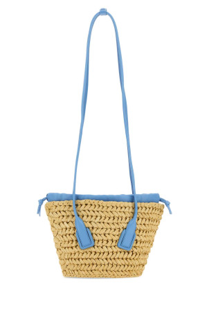 Two-tone raffia and nappa leather small Arco shoulder bag BOTTEGA VENETA (743638V2P02)