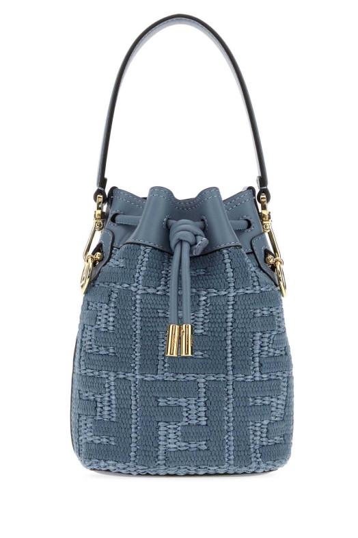 Cerulean blue raffia Mon Tresor bucket bag FENDI (8BS109AY6G)