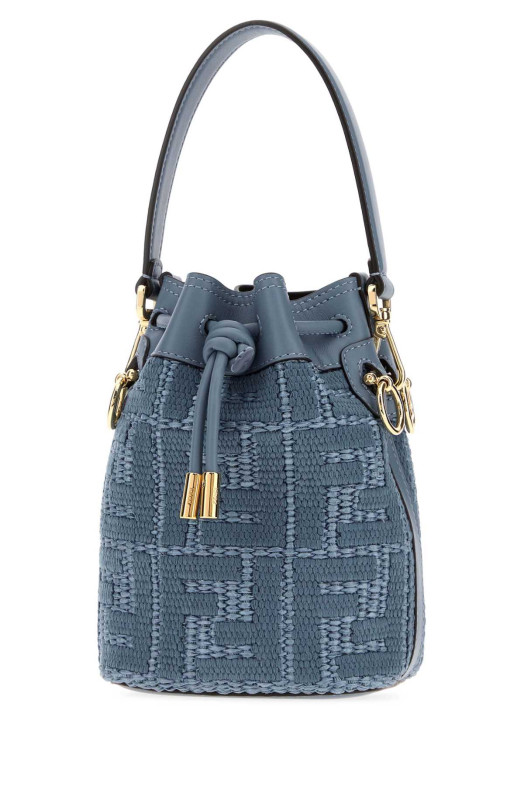 Cerulean blue raffia Mon Tresor bucket bag FENDI (8BS109AY6G)