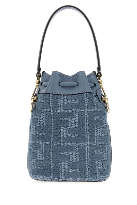 Cerulean blue raffia Mon Tresor bucket bag FENDI (8BS109AY6G)