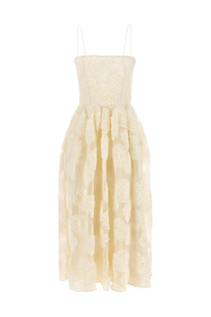 'Flower Mesh Midi' dress White
