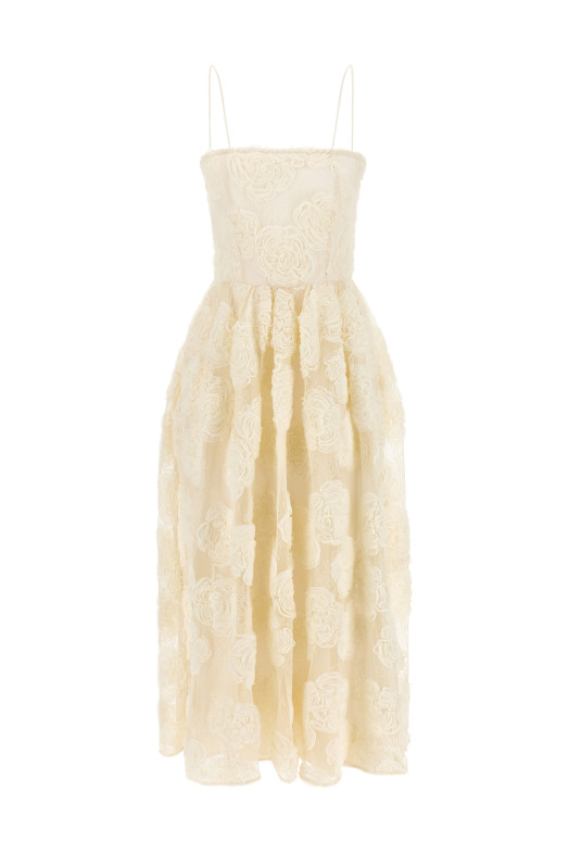 'Flower Mesh Midi' dress White