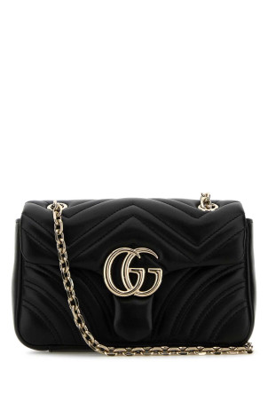 Черная сумка через плечо из кожи наппа с узором GG Marmont, GUCCI (837280AAE38)