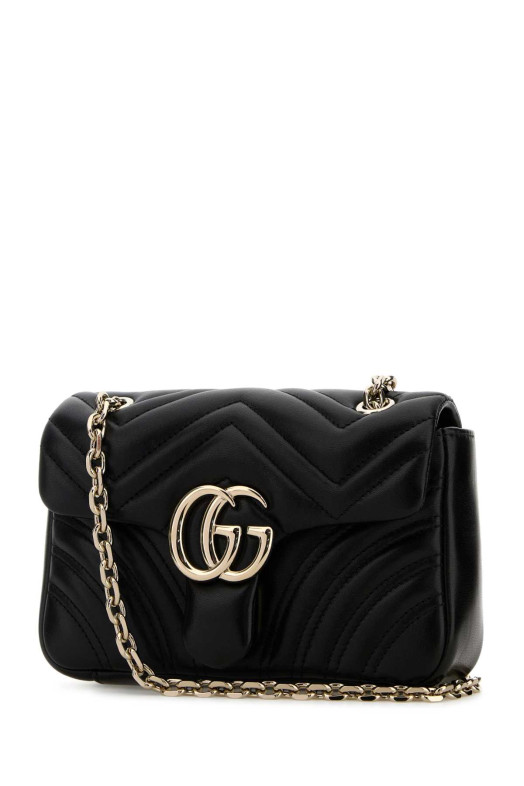 Черная сумка через плечо из кожи наппа с узором GG Marmont, GUCCI (837280AAE38)