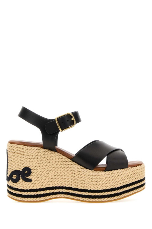 Black leather ChloÃ¨ Sand wedge CHLOE (CH26U18ZXJ)