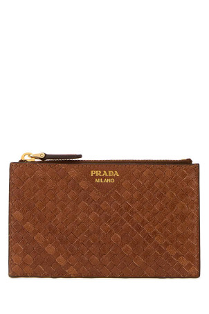 Кожаный держатель для карт цвета «карамель» PRADA (1MC0862BE1)