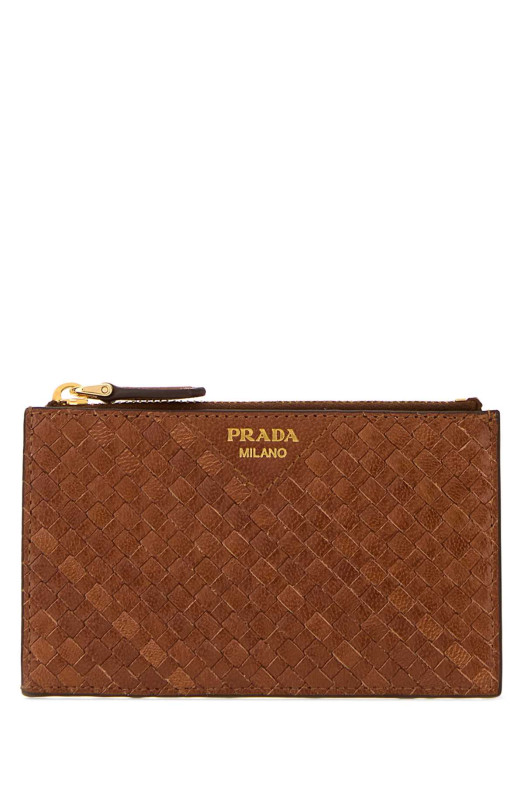 Кожаный держатель для карт цвета «карамель» PRADA (1MC0862BE1)