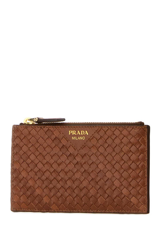Кожаный держатель для карт цвета «карамель» PRADA (1MC0862BE1)