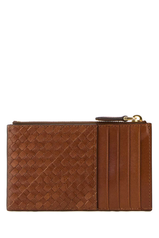 Кожаный держатель для карт цвета «карамель» PRADA (1MC0862BE1)