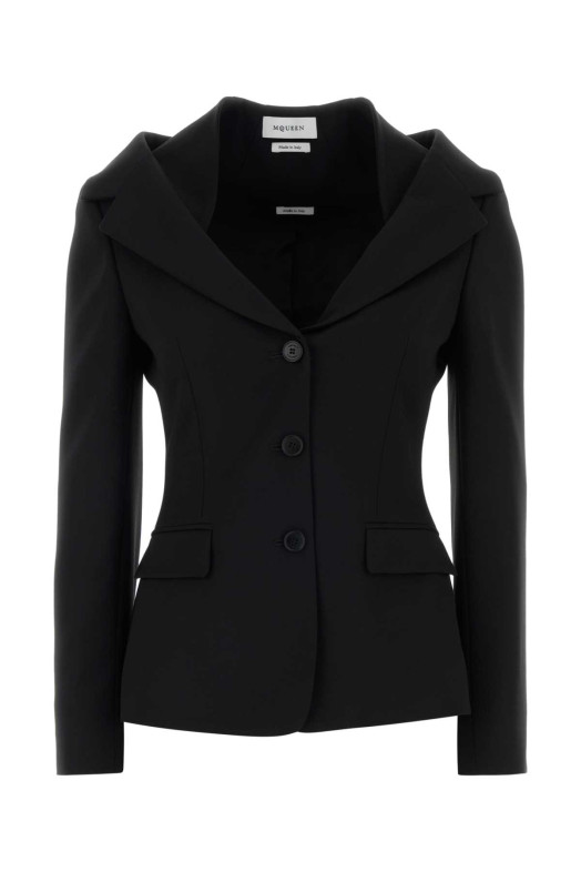 Черный блейзер с зернистой текстурой ALEXANDER MCQUEEN (865434QJAAC)