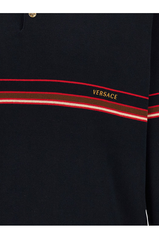 Поло с инкрустацией в полоску, синее VERSACE 10257441A183401U040