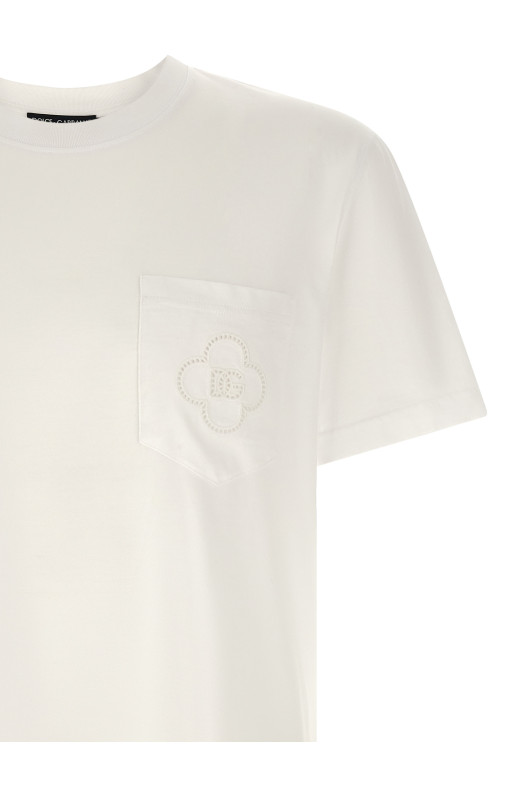 Футболка с ажурным логотипом, белого цвета DOLCE & GABBANA G8RA2ZG7P7UW0800