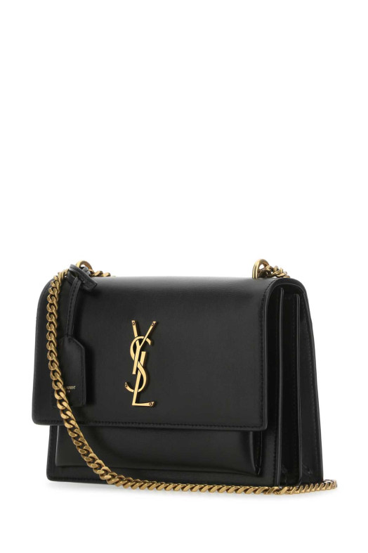 Черная кожаная сумка среднего размера Sunset через плечо, черная, SAINT LAURENT (442906D420W)