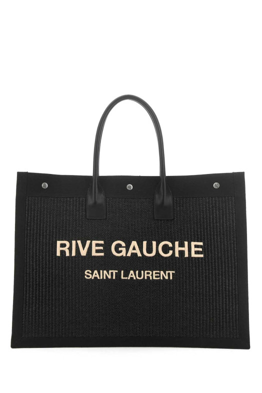 Черная сумка для покупок из рафии и канваса Rive Gauche от SAINT LAURENT (5094152M21E)