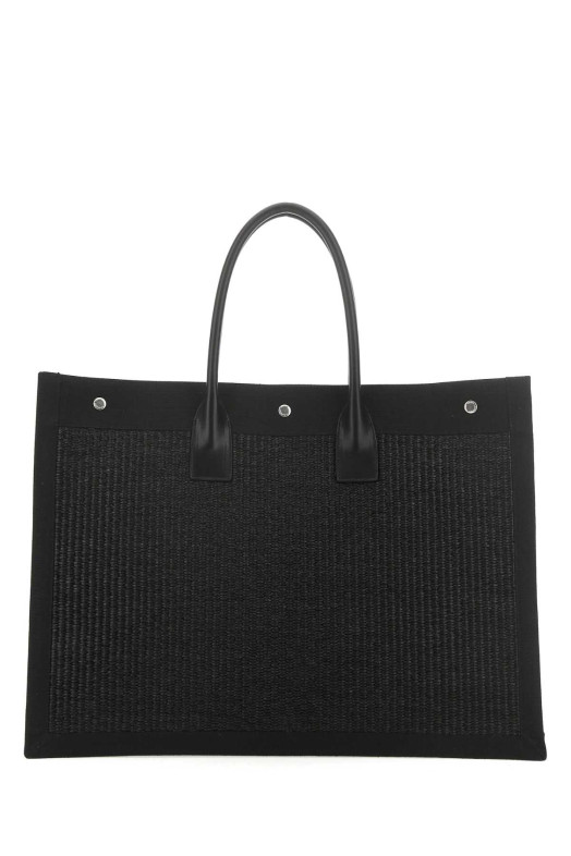 Черная сумка для покупок из рафии и канваса Rive Gauche от SAINT LAURENT (5094152M21E)