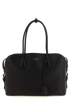 Large leather shopping bag Black