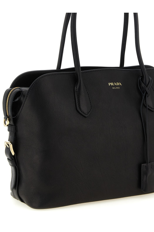 Большая кожаная сумка для покупок, черная PRADA 1BG600VOOO2HFQF0002