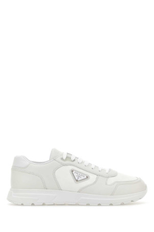 White leather and fabric sneakers Black PRADA (2EE444FG0003LNW)