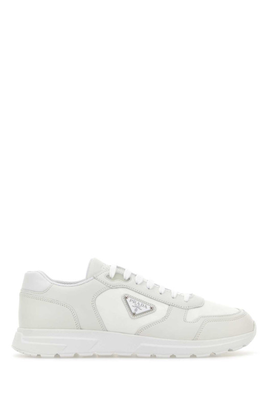 White leather and fabric sneakers Black PRADA (2EE444FG0003LNW)
