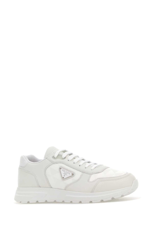 White leather and fabric sneakers Black PRADA (2EE444FG0003LNW)