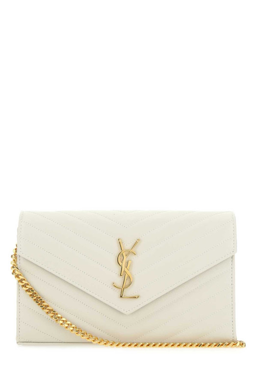 Кожаный клатч цвета слоновой кости SAINT LAURENT (377828BOW01)