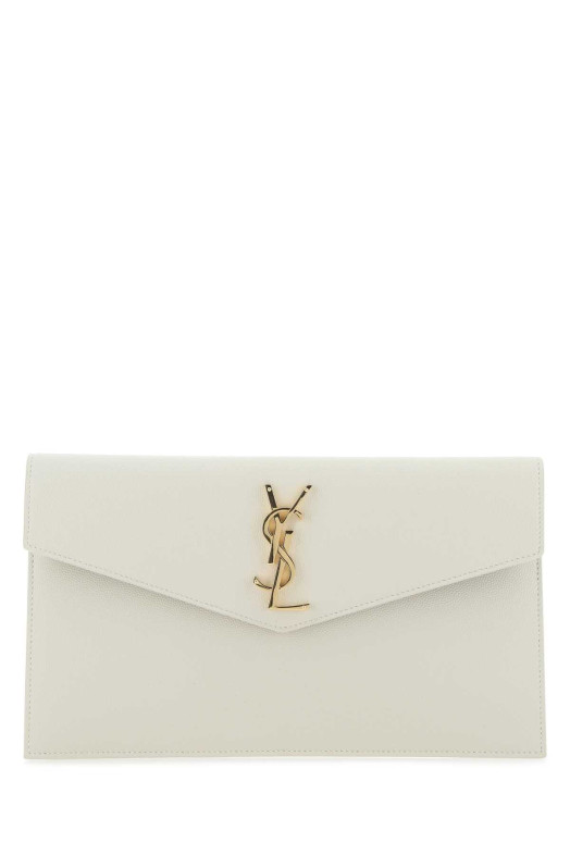 Кожаный клатч Uptown цвета слоновой кости SAINT LAURENT (5657391GF0J)