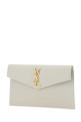 Кожаный клатч Uptown цвета слоновой кости SAINT LAURENT (5657391GF0J)