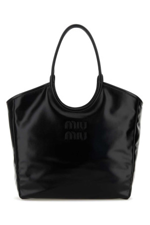 Black leather shopping bag Black MIU MIU (5BG3212IEO)