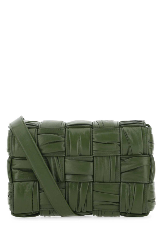 Кожаная сумка через плечо «Cassette» оливкового цвета от BOTTEGA VENETA (717089V2FY1)