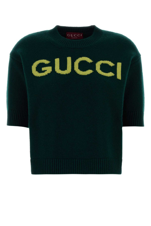 Шерстяной свитер цвета бутылочной зелени GUCCI (851972XKEBC)