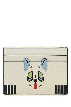 Ivory leather Futurist Cats card holder LOEWE (C643322X54)